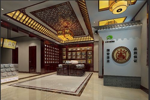 滨海古朴典雅的中式茶叶店大堂设计效果图